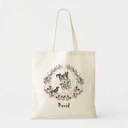 Spooky Skull Wreath Raven Trick or Treat Tote Bag