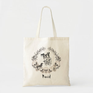 Spooky Skull Wreath Raven Trick or Treat Tote Bag