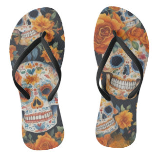 Spooky Skulls: Halloween-Inspired pattern Design Flip Flops