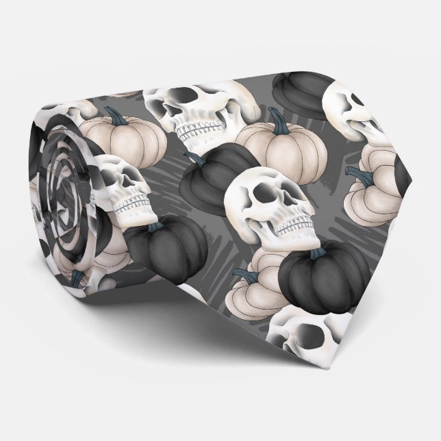 spooky skulls Halloween pumpkins tiled pattern Tie (Rolled)
