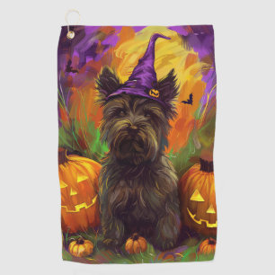 Spooky Skye Terrier Dog Halloween Witch Pumpkin Golf Towel
