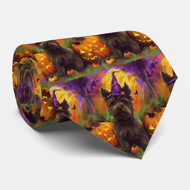 Spooky Skye Terrier Dog Halloween Witch Pumpkin Tie (Rolled)