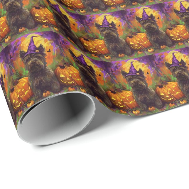 Spooky Skye Terrier Dog Halloween Witch Pumpkin Wrapping Paper (Roll Corner)