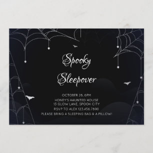 Spooky Sleepover Cobwebs Black Halloween Invitation