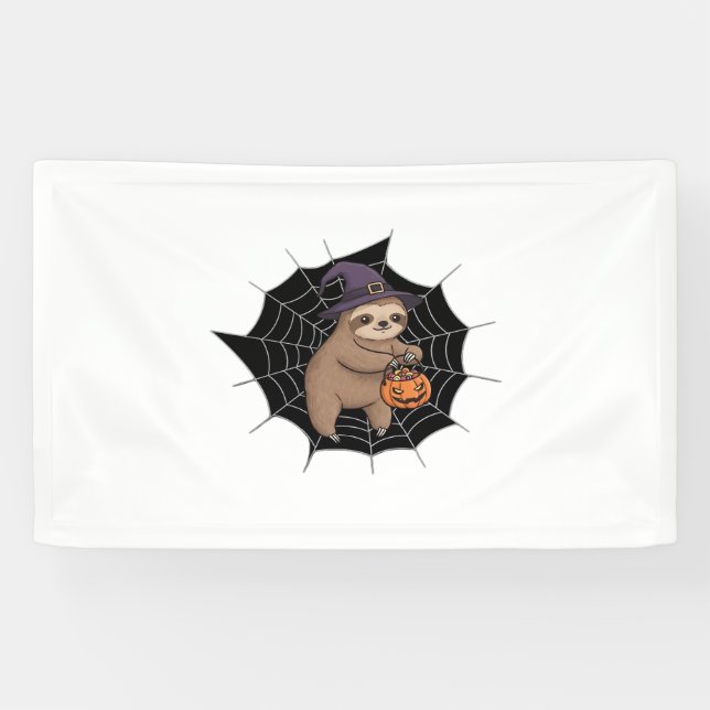Spooky Sloth Halloween Fun - Cute Trick-or-Treat A Banner (Horizontal)
