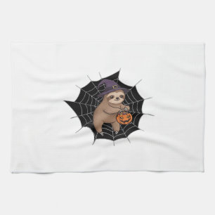 Spooky Sloth Halloween Fun - Cute Trick-or-Treat A Tea Towel