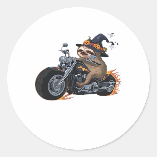 Spooky Sloth Motorcycle Ride Halloween Biker Fun C Classic Round Sticker (Front)