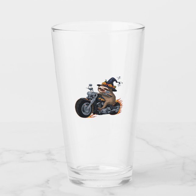 Spooky Sloth Motorcycle Ride Halloween Biker Fun C Glass (Front)