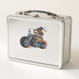 Spooky Sloth Motorcycle Ride Halloween Biker Fun C Metal Lunch Box
