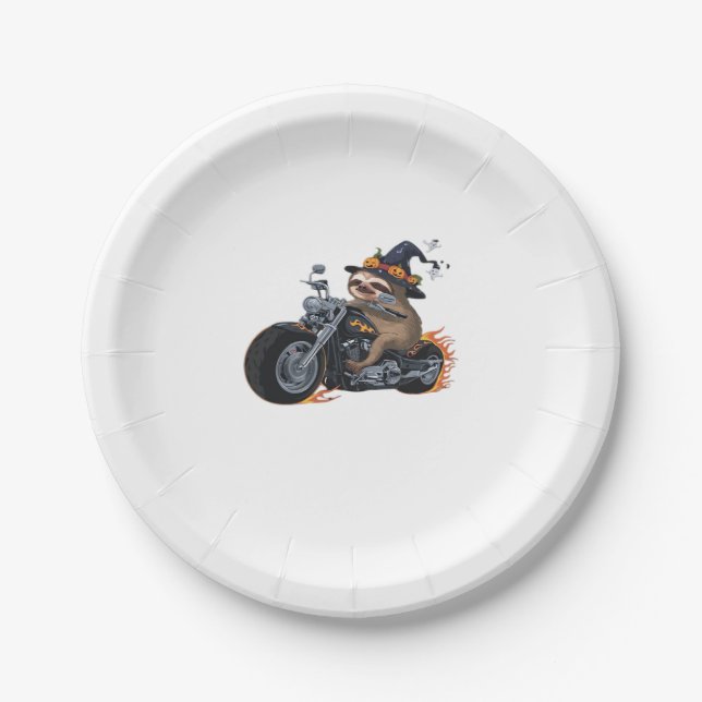 Spooky Sloth Motorcycle Ride Halloween Biker Fun C Paper Plate (Front)