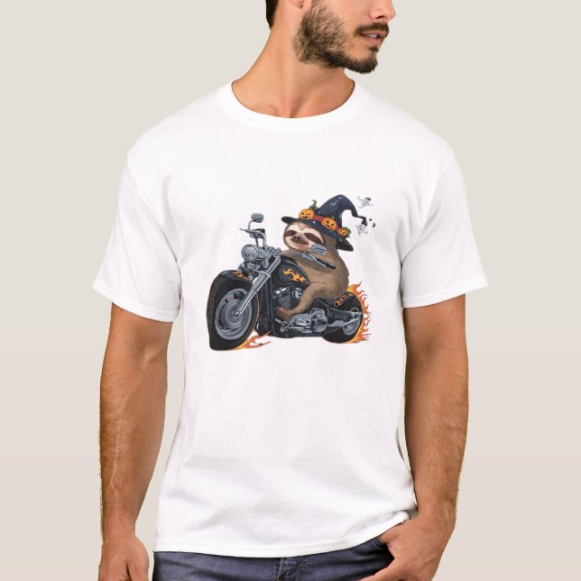 Spooky Sloth Motorcycle Ride Halloween Biker Fun C T-Shirt (Front)