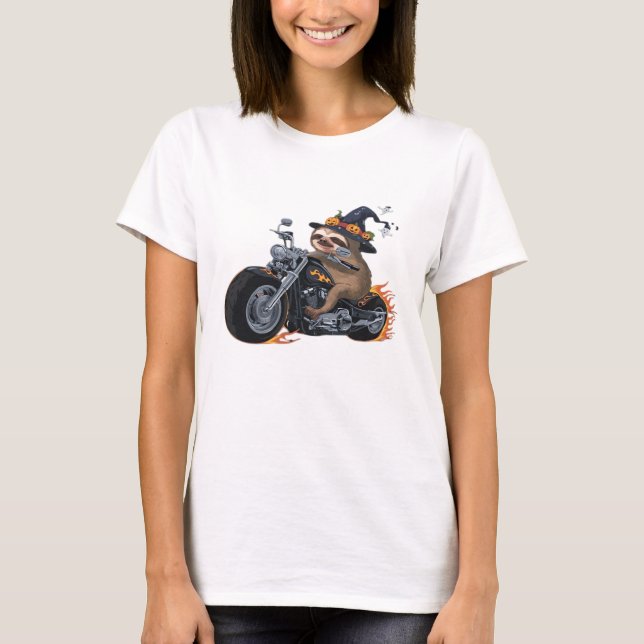 Spooky Sloth Motorcycle Ride Halloween Biker Fun C T-Shirt (Front)