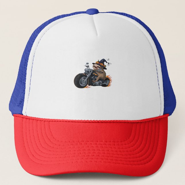 Spooky Sloth Motorcycle Ride Halloween Biker Fun C Trucker Hat (Front)