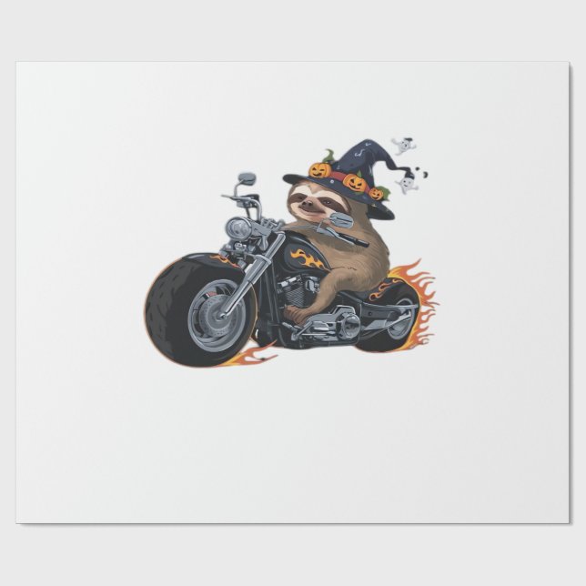 Spooky Sloth Motorcycle Ride Halloween Biker Fun C Wrapping Paper (Flat)