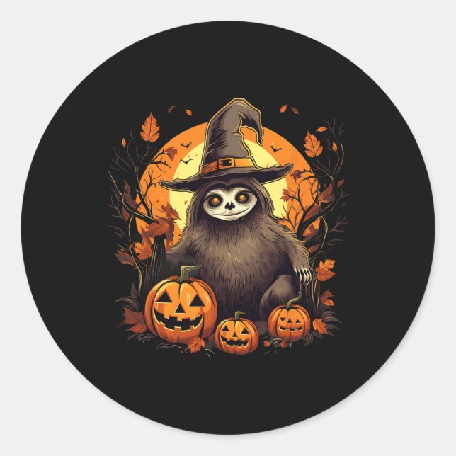 Spooky Sloth Witch Halloween  Classic Round Sticker (Front)