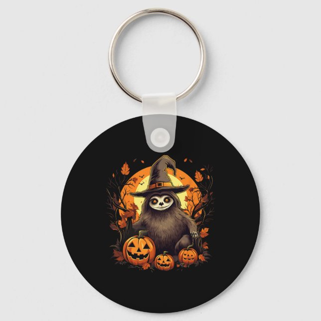 Spooky Sloth Witch Halloween  Key Ring (Front)