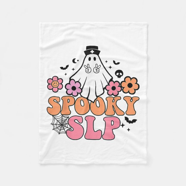 Spooky Slp Speech Language Pathologist Cute Ghost  Fleece Blanket (Front)