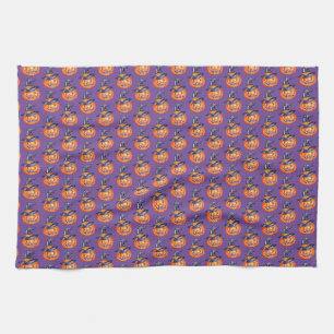 Spooky smiling Halloween pumpkin Wrapping Paper F Tea Towel
