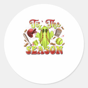 Spooky Softball Costume Funny Halloween Tis The Se Classic Round Sticker