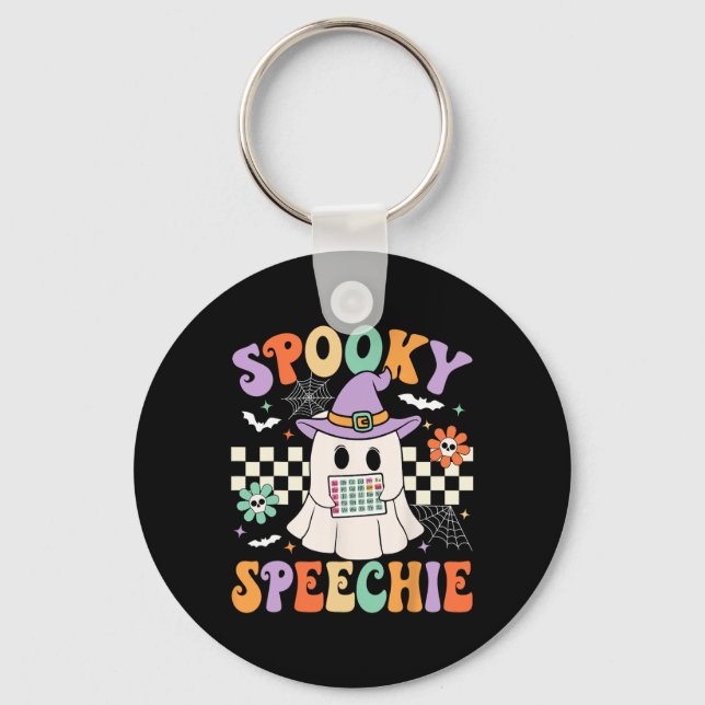 Spooky Speechie Speech Therapy Halloween Retro Slp Key Ring (Front)