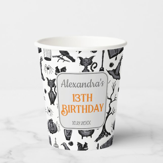 Spooky Spellbinding Halloween Birthday Party Paper Cups (Front)