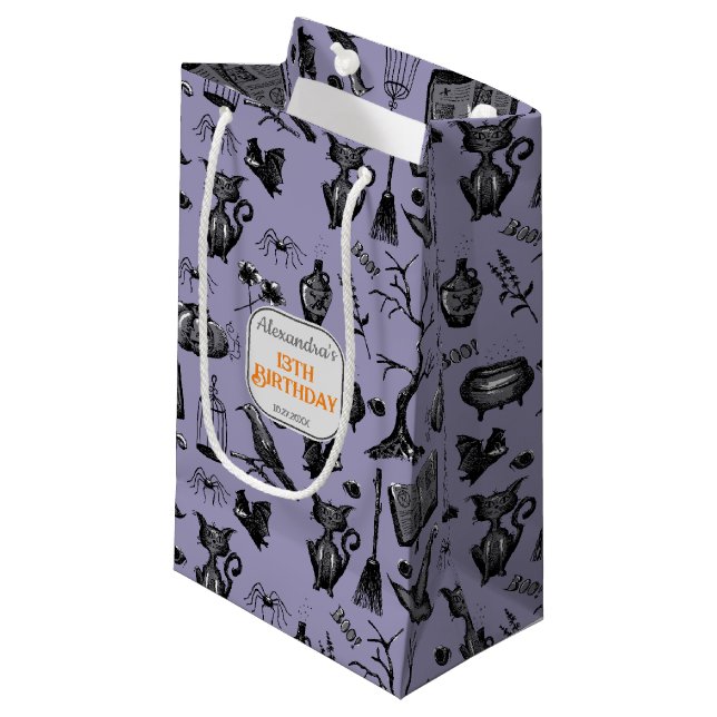 Spooky Spellbinding Halloween Birthday Party Small Gift Bag (Front Angled)