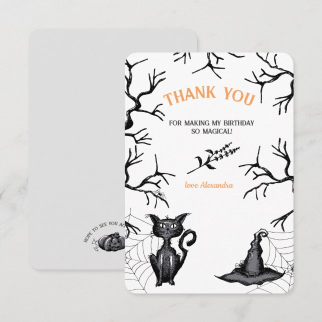 Spooky Spellbinding Halloween Birthday Party  Thank You Card (Front/Back)