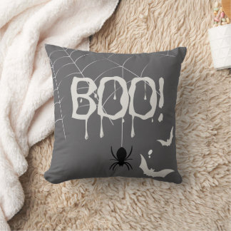 Spooky Spider and Bats Halloween Throw Pillow