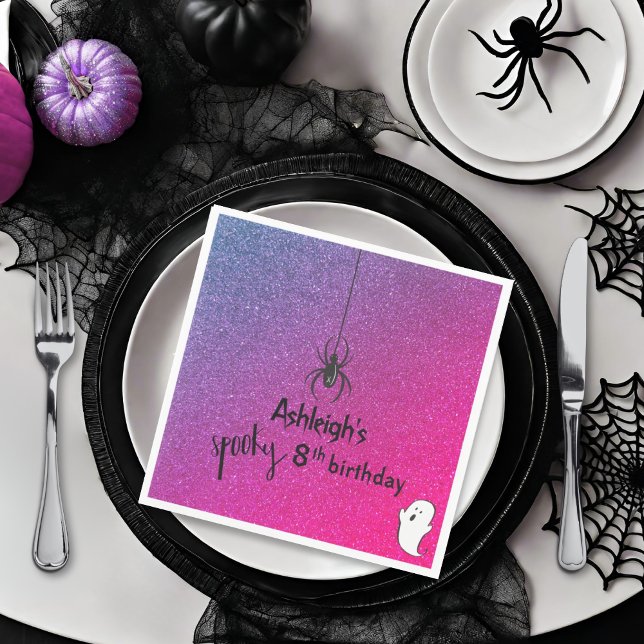 Spooky spider ghost glitter Halloween birthday Napkin (Creator Uploaded)