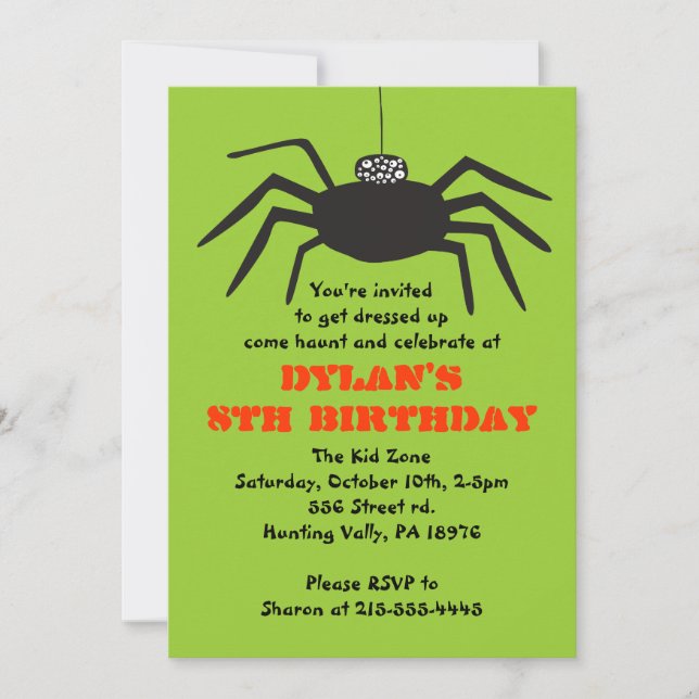 SPOOKY SPIDER Halloween Birthday Party Invitation (Front)