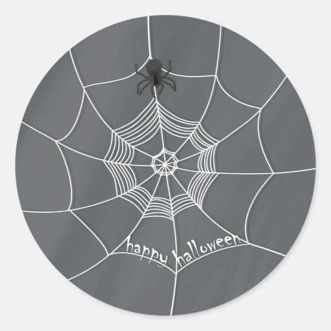 Spooky Spider in Spider Web Classic Round Sticker (Front)