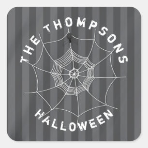 Spooky Spider in Spider Web Square Sticker