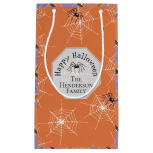 Spooky Spider Web Orange Plaid Gift Bag