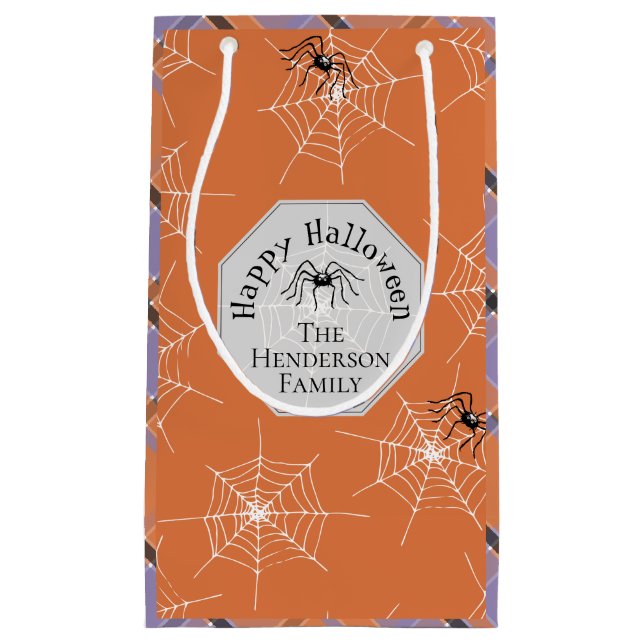 Spooky Spider Web Orange Plaid Gift Bag (Front)