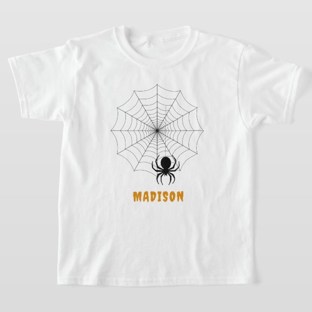 Spooky Spider & Web Personalised Halloween T-Shirt (Laydown)