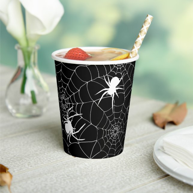 Spooky Spiders on Cobwebs Halloween Paper Cups (Insitu)