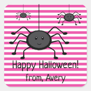 Spooky Spiders Pink Stripes Halloween Sticker
