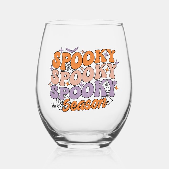 Spooky Spooky Spooky Season Stemless Wine Glass (Front)