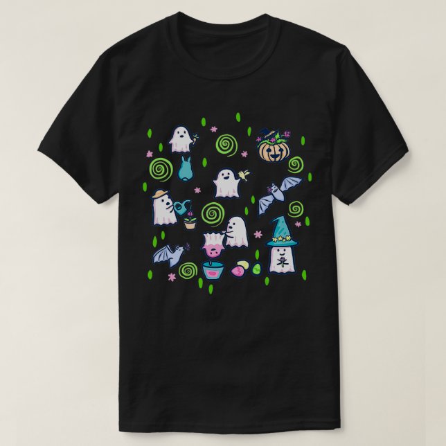 Spooky Spring  Cute Ghosts in Springtime  T-Shirt (Design Front)