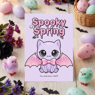 Spooky Spring Pastel Goth Bat Lavender Pink Holiday Card