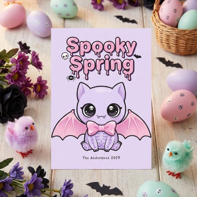 Spooky Spring Pastel Goth Bat Lavender Pink Holiday Card (Spooky Spring Pastel Goth Bat Lavender Pink Holiday Card)