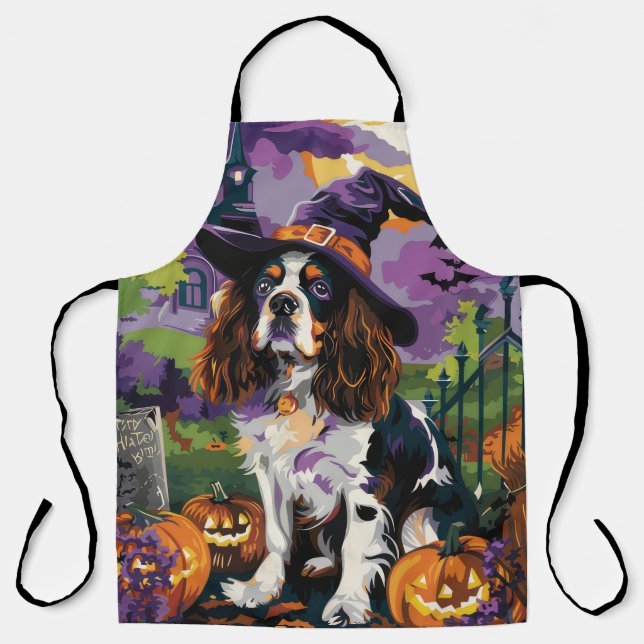 Spooky Springer Spaniel Halloween Witch Pumpkin  Apron (Front)