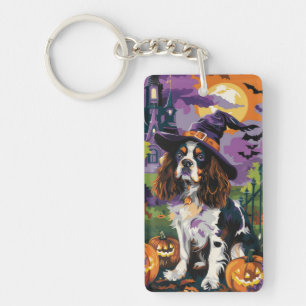 Spooky Springer Spaniel Halloween Witch Pumpkin  Key Ring