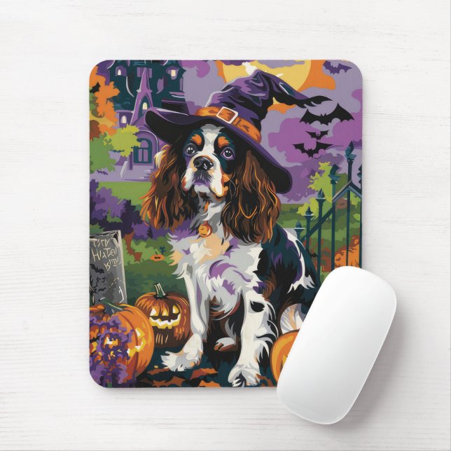 Spooky Springer Spaniel Halloween Witch Pumpkin  Mouse Mat (With Mouse)