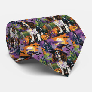 Spooky Springer Spaniel Halloween Witch Pumpkin Tie