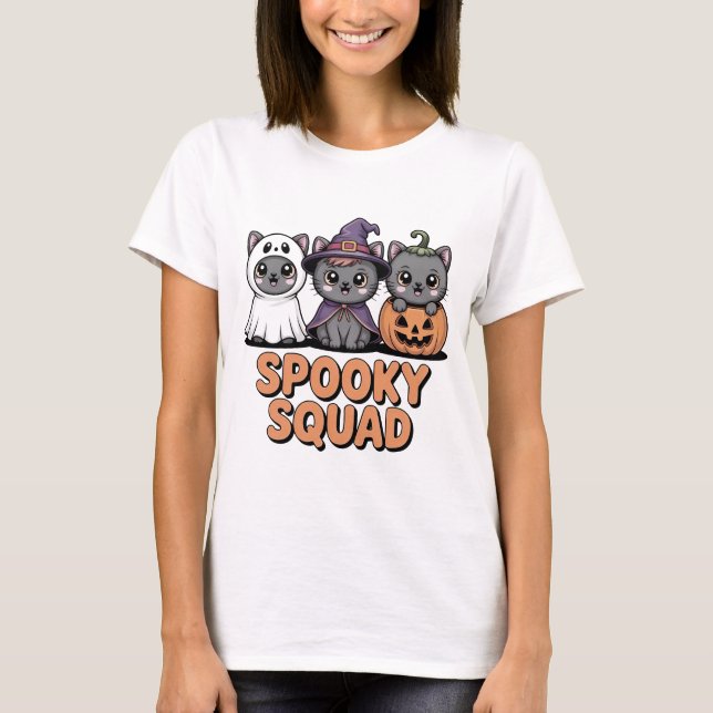 Spooky Squad Cute Halloween Cats T-Shirt | Kawaii  (Front)