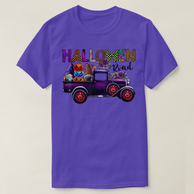 Spooky Squad Gnomes Witch Truck Farm Pumpkins Hall T-Shirt (Design Front)