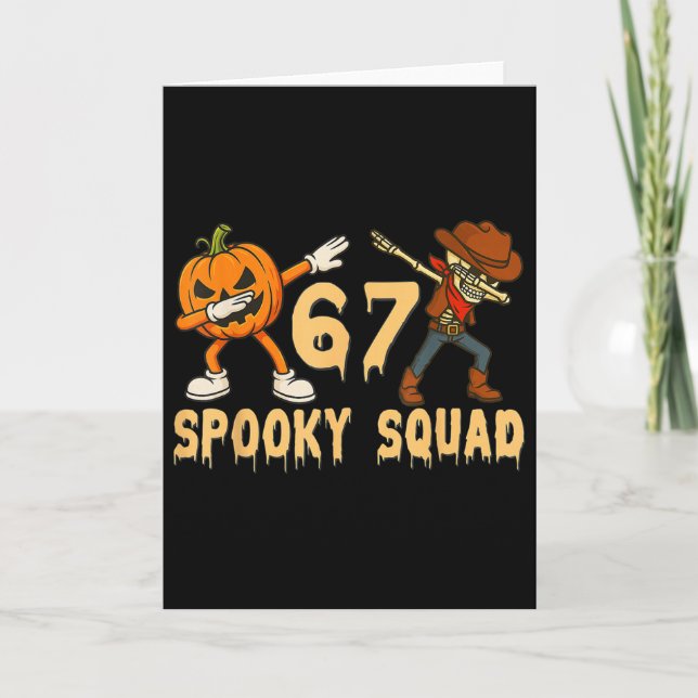 Spooky Squad Pumpkin 67 Halloween Meme 6 7 Numbers Card (Front)