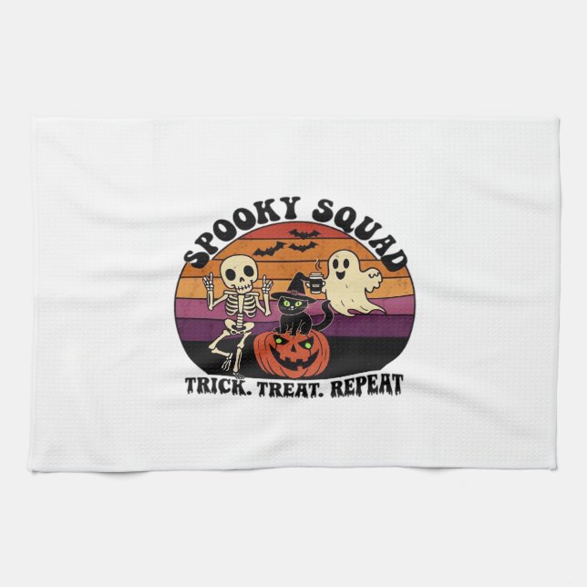 Spooky Squad Retro Halloween Design (Black Text) – Tea Towel (Horizontal)