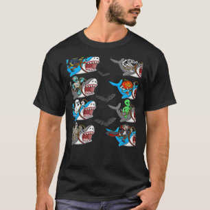 Spooky Squad Shark Racing Witch Ghost Vampire Skel T-Shirt